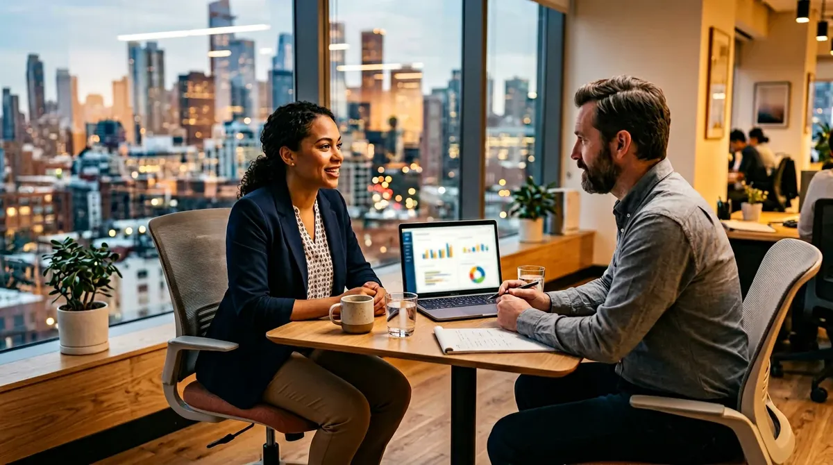 Konsultacja edukacyjna przy stole z dokumentami ubezpieczeniowymi